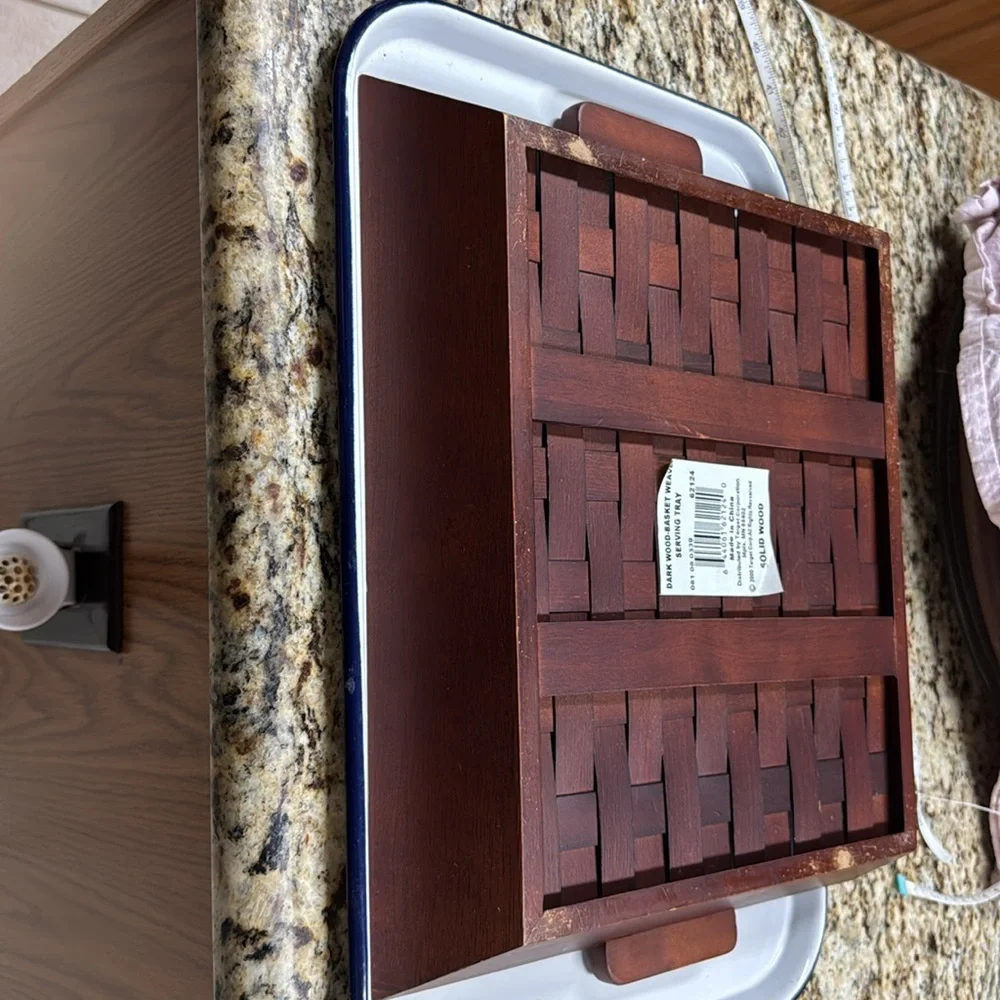 Basket Dark Wood Basket Weave Serving Tray